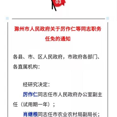 滁州人事任免最新消息